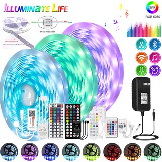 SMD 5050 RGB LED Strip Lights 5M 10M 15M 20M Full SET with 24key 44key IR Remote Music WIFI Controller DC12V Power Adapter Flexible Ribbon Tape Diode for Home Decor LED Light Strip