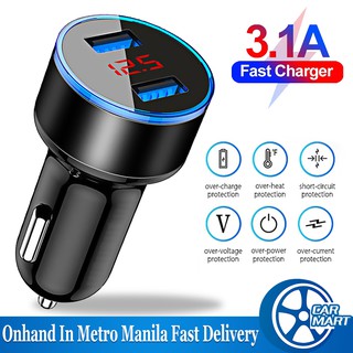 Multi-Function Display Car Charger 3.1A Dual Usb Smart Phone Charger With Led Light
