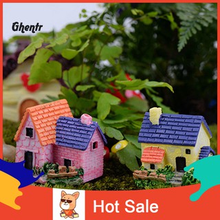 ☀Gh Mini Fairy Garden Miniature Resin Thatched House Micro Dollhouse Ornament Decor