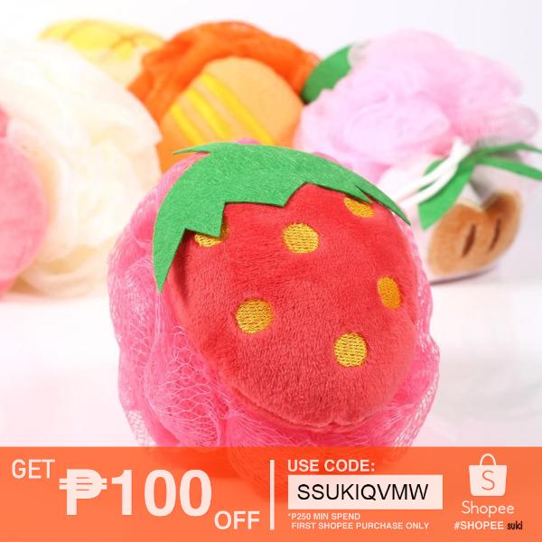 Colorful Fruit Shape Mesh Brush Shower Ball Scrub Sponge (1)