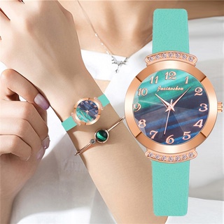Women Fashion Quartz Watch Green Dial Luxury Arabic Numbers Watches Simple Leather Ladies Watch Relo