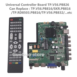 Brand new TP.V56.PB826 LCD TV 3in1 Driver Board Universal LED Screen Controller Board TV Motherboard Dual HDMI/VGA/AV/TV/USB Interface Can Replace TP.V56.PB816 / SKR.PB816 / TP.RD8503.PB816 / TP.V56.PB832 etc Support 32inch
