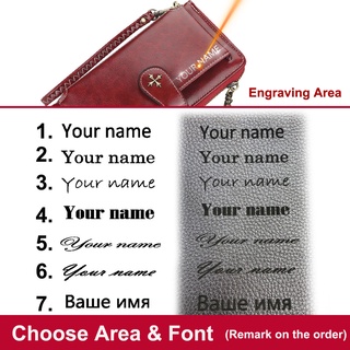 ☜☈Customized Women Wallets Name Engraving Fashion Long PU Leather Quality Card Holder Classic Female