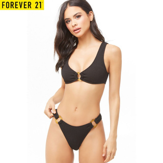Forever 21 Women's Seersucker Bikini Bottoms (Black)