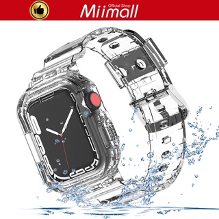 Miimall Apple Watch Series 7 41mm 45mm Strap Case,Transparent Soft Silicone Waterproof Strap + Case for Apple Watch 7