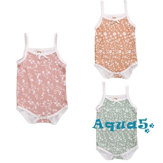 ✿ℛBaby Girl Camisole Romper, Floral Print Bow Decoration Bottom Buckle Summer Cool Clothing