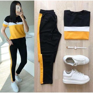 Casual terno crop top and terno pants ladies coordinates jogging pants for women