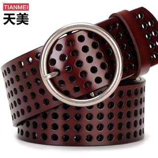 ✇Women s belt leather belt widened hollowed simple wild Korean ring wide girdle decoration with skir (9)