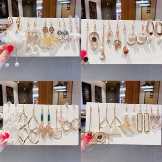 5 Pairs Crystal Earrings Set Geometric Tassel Simple Stud Earring Women Gift