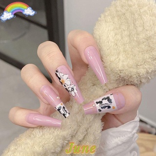 JUNE 24pcs Nail Tips False Nails Wearable Fire Flame Love Heart Long Coffin Almond ​ Ballerina Fake Nails Full Cover Abstract