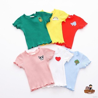 Baby Girls Summer Cotton T-Shirt Short Sleeve Toddler Candy Color Tops Casual Basic Tee fits for 0-4 years