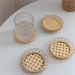 Rustic Hand-woven Rattan and Bamboo Coasters for Coffee and Tea Set