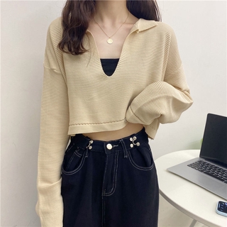 24A5951 Autumn New One-shoulder Short Cropped Chain Cardigan Black Long-sleeved Knitted Top Women
