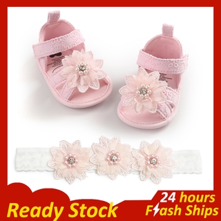 [New Arrival] Summer Baby Sandals Baby Shoes Flower Toddler Shoes and Headwear Headband 2Pcs Baby Girls Shoes Set