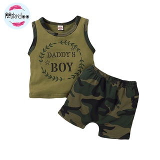 Infant Baby Boy Clothes Set Cotton Solid Letters Vest Camouflage Shorts 2Pcs Outfit