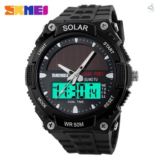 SKMEI Fashion Solar Power Dual Time Sports Military Watch Waterproof Wristwatch for Men and Women