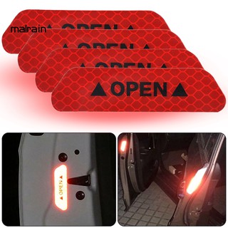Mal 4Pcs Adhesive Car Door Open Reflective Sticker Tape Safety Warning Mark Decal