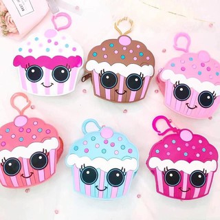 Cupcake Style Crafted Soft Silicone Material Jelly Wallet Coinpurse Rubber Pouch Wallet W/Keyring