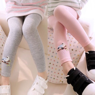 Kids Girls Leggings Baby Girl Cotton Pants Girl's Embroidery Bird Warm Pant Stretchy Bottoms Trousers 2-7 Years