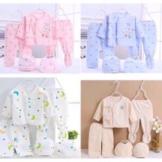 Hats☈Little Angels 5PC Newborn Infant Baby Cotton Top Longsleeves Hat Bonnet Bib Pants Pajama