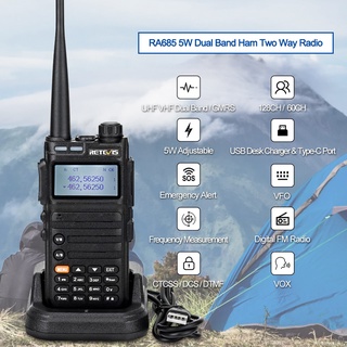 Retevis RA685/RA85 UHF VHF Dual Band/GMRS Ham Two Way Radio Station USB Charger 5W Long Range Analog