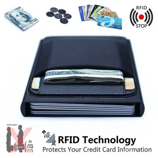 Men Slim Carbon Fiber Credit Card Holder RFID Blocking Metal Wallet Money Clip