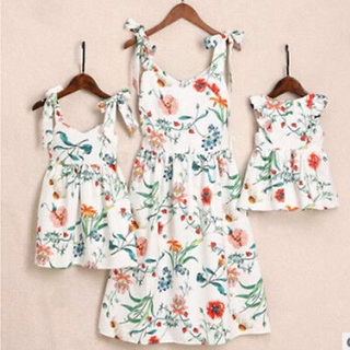 Family Matching Clothes Womens Girl Mother and Daughter Floral Dresses Outfits