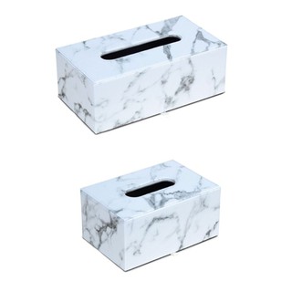 ✿Rectangular Marble PU Leather Facial Tissue Box Cover Napkin Holder Paper Towel Dispenser Container for Home Office Car Decor