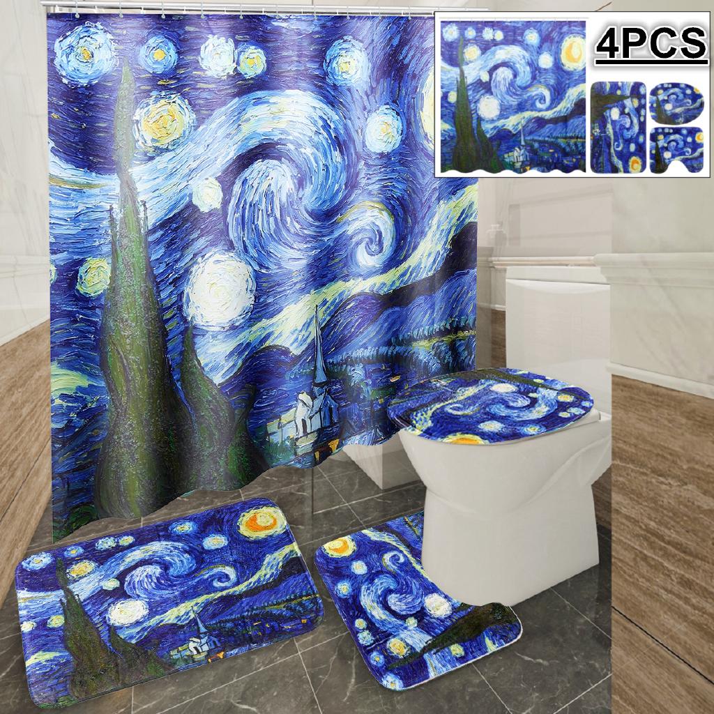 Van Gogh Star Night Bathroom Shower Curtain Toilet Seat