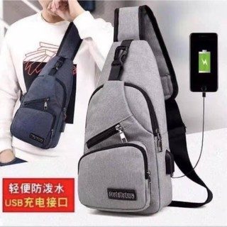 Amylim@ Unisex Chest Bag with Charge Port USB Bag Retro Crossbody Bag