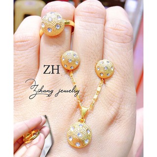ZIHANG JEWELRY 24K Bangkok Gold Plated 3in1 with adjustable ring jewelry set