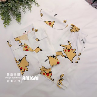 Women's Cartoon Pikachu Print Short Sleeve Shorts Pajama Set (1)