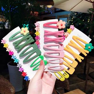 Korean Macarons Color Flower Hairclips Set Geometric Matte BB Hairpin Sweet Girl Jewelry Accessories Gift (5)