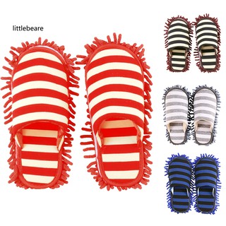 L_Ready stock Multifunctional Striped House Floor Cleaning Slippers Detachable Mopping Shoes