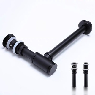 Basin Pop Up Drain Black Brass Bottle Trap Bathroom Sink Siphon Drains with Pop Up Drain Kit P-TRAP Pipe Waste Hardware