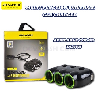 【Ready Stock】™◕Original Awei C-35 Car Charger 3 Socket Adapter With 2 USB Port