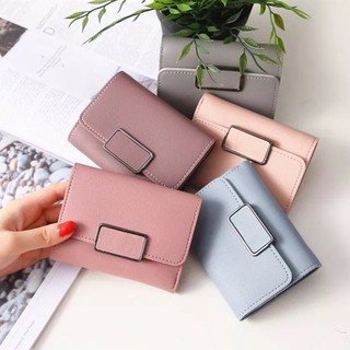 Korean Fashion Classic Square Buckle Wallet Two Folded Card Holder Short Wallet (1)