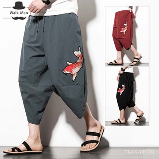 【ins】Retro Mens Linen Harem Pants Baggy Trousers Loose Casual Nepal Bloomers
