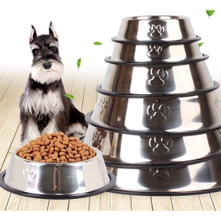 Pet Dog Bowl Cat Plain Stainless Steel Bowl Water Bowl Non-Slip Cat Paw Pattern Pet Feeder Bowl