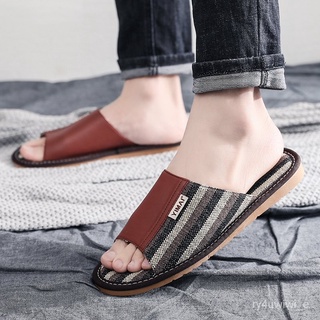 Nordic-Style Sheepskin Cotton and Linen Slippers Men and Women Summer Home Couple's Household Leathe (4)