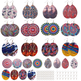 DIY 12 Pairs Wooden Printed Earring Making Kit with 24Pcs Teardrop Wooden Pendants 24Pcs Brass Earring Hooks 50Pcs Jump Rings for DIY Jewelry Making Earring Charms