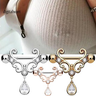 DG_Fashion Sexy Nipple Ring Rhinestone Dangle Chain Body Piercing Barbell Jewelry