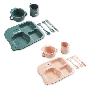 6-Piece Kids Dinnerware Set Dinosaur Design, Baby Bowls, Kids Divided Plate,Cup, Kid Fork and Spoon, Children Dishes