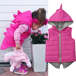 2019 Lovely Baby Girl Warm Dinosaur Hooded Coat Cute Kid Sleeveless Warm Jacket Outerwear Zipper Aut