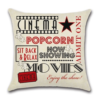 4 PCS Movie Theater Cinema Pillowcase Linen Pillow Cover Home Decor (2)