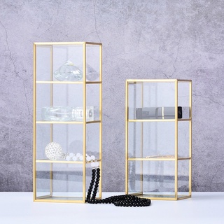 Golden Cosmetic Storage Box Table Desktop Finishing Glass Plaid Jewelry Classification Storage Tray