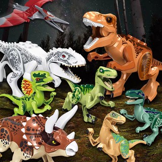 8pcs Dinosaurs Figures Building Blocks set Tyrannosaurus Rex Compatible Lego Jurassic City World Brick Toys For Children