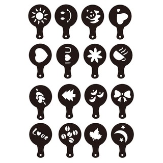 Coffee Stencil 16 pcs for Capuccino plastic drawing cafe barista design template 16pieces