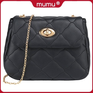 Mumu #2077 Korean Sling Bag Lock Cell Phone Bags Retro Rhomboid Chain Leather Bag For Women (1)