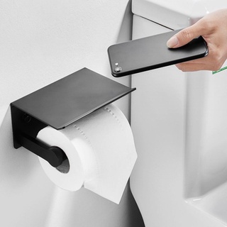 △Wall Mounted Black Toilet Paper Holder Tissue Paper Holder Roll Holder With Phone Storage Shelf Bat